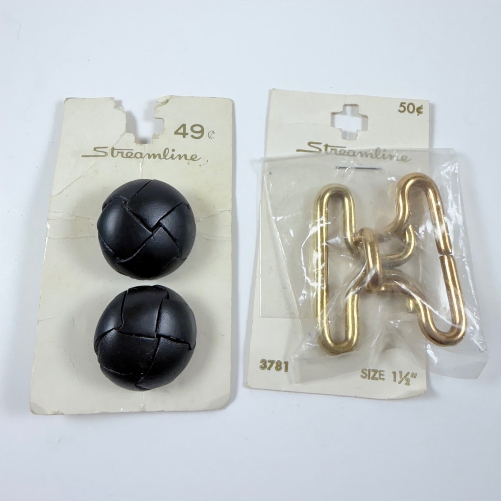 Vintage Streamline Buttons Black Woven Leather 1" & Gold Metal Buckle 1.5" Lot